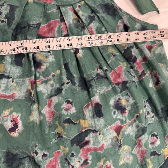 Bellambra Linen Midi Dress XL Green Floral Cottagecore Fairycore Coastal Beach - Picture 6 of 9